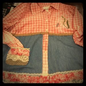 Upcycled plaid and denim, shabby shirt